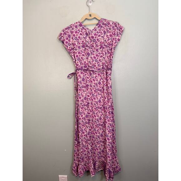 Sea Lustre Havana Maxi Wrap Dress S/M Pink Floral Ruffle Boho Cottagecore Beach - Picture 2 of 9